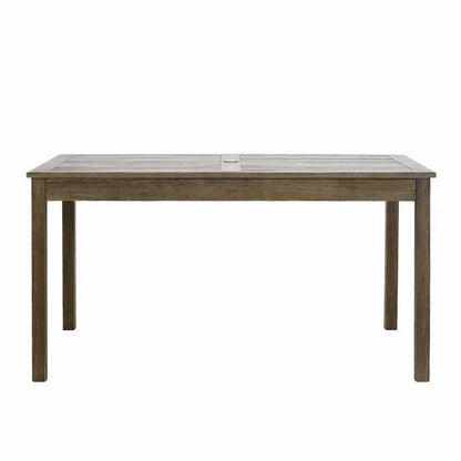 Benjara Ceri 6 Seater Outdoor Dining Table w Umbrella Hole, Graywash 59 Inch Top
