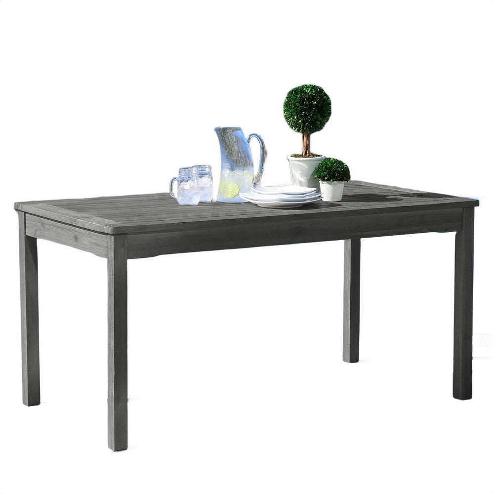 Benjara Ceri 6 Seater Outdoor Dining Table w Umbrella Hole, Graywash 59 Inch Top