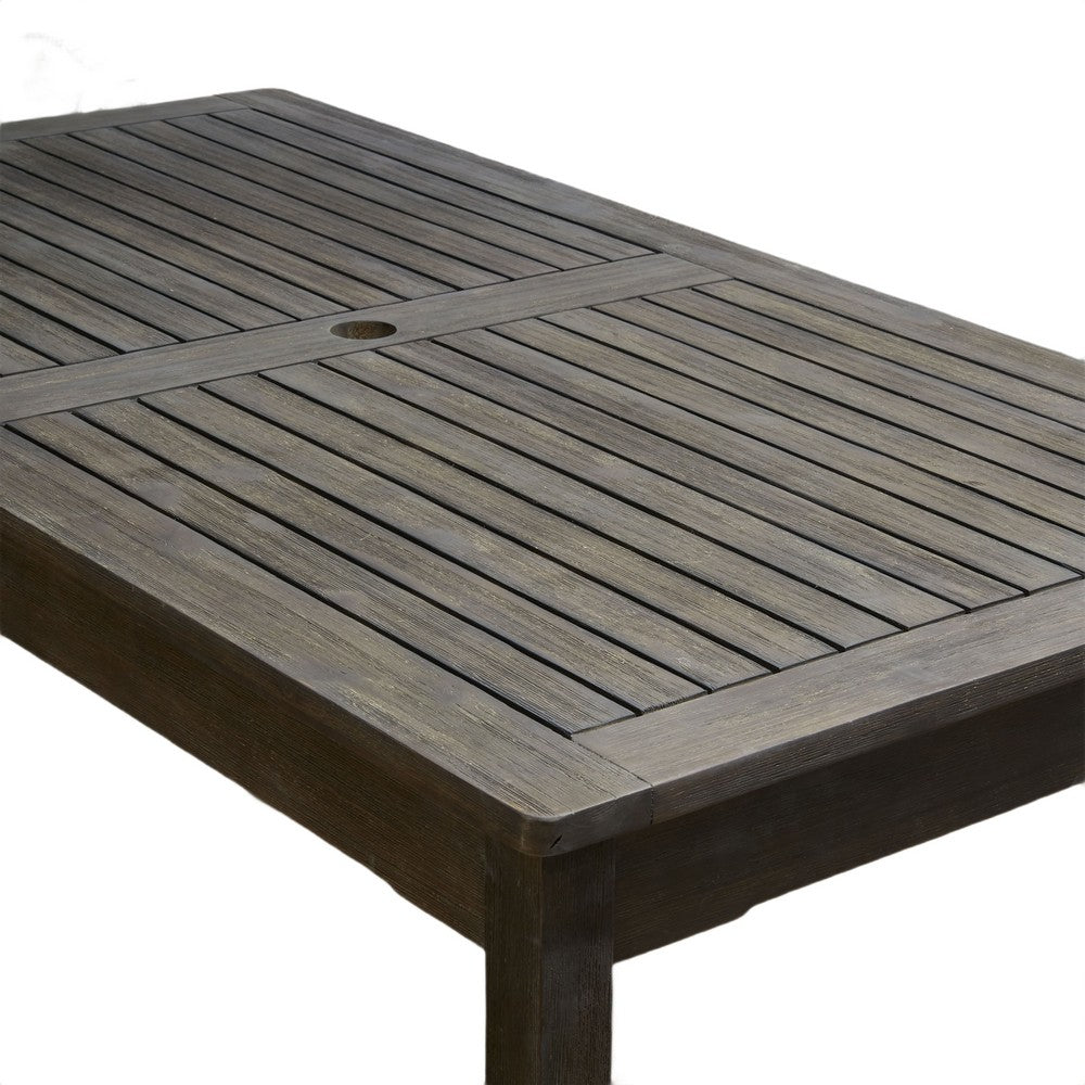 Benjara Ceri 6 Seater Outdoor Dining Table w Umbrella Hole, Graywash 59 Inch Top