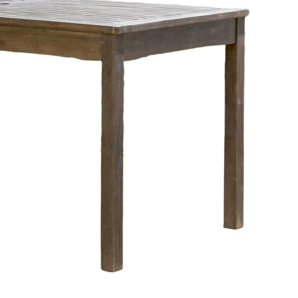 Benjara Ceri 6 Seater Outdoor Dining Table w Umbrella Hole, Graywash 59 Inch Top