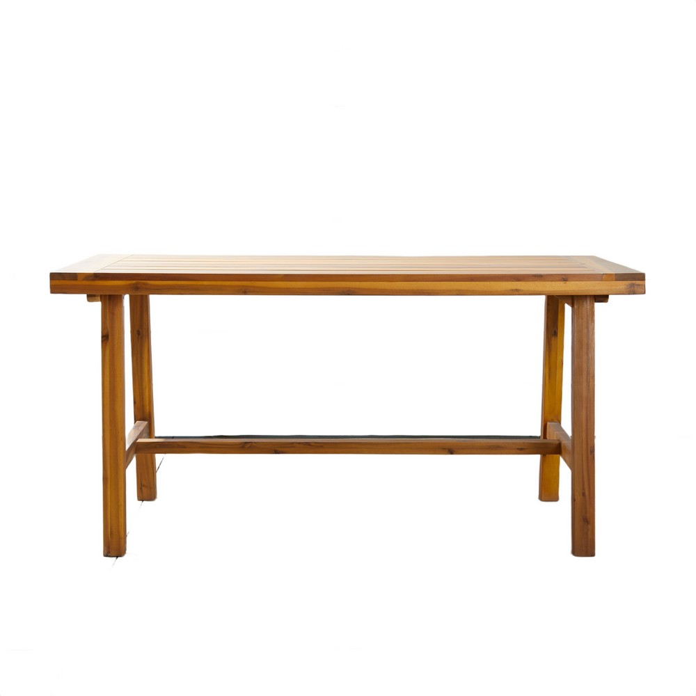 Benjara Mery Outdoor Dining Table, 59 Inch Slatted Top, Brown Acacia Wood