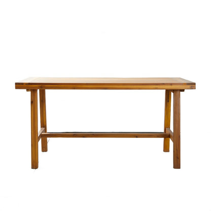 Benjara Mery Outdoor Dining Table, 59 Inch Slatted Top, Brown Acacia Wood