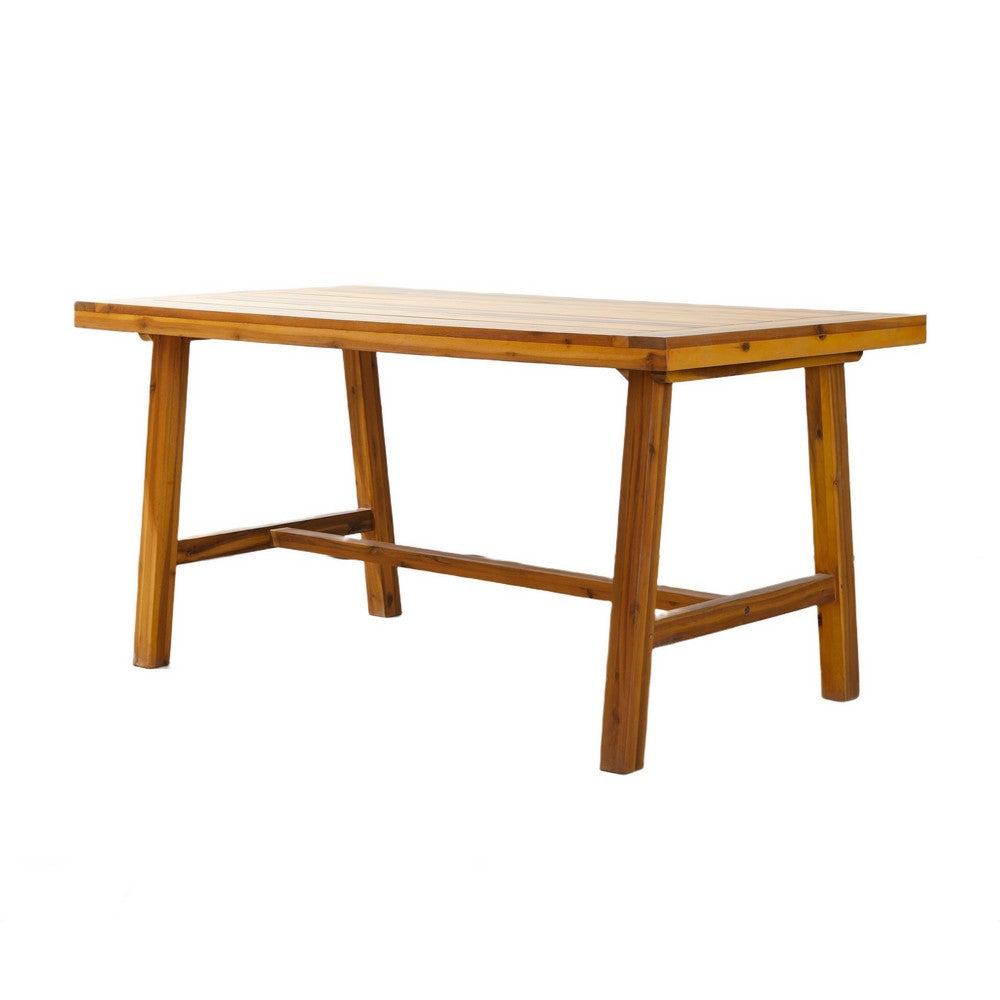 Benjara Mery Outdoor Dining Table, 59 Inch Slatted Top, Brown Acacia Wood