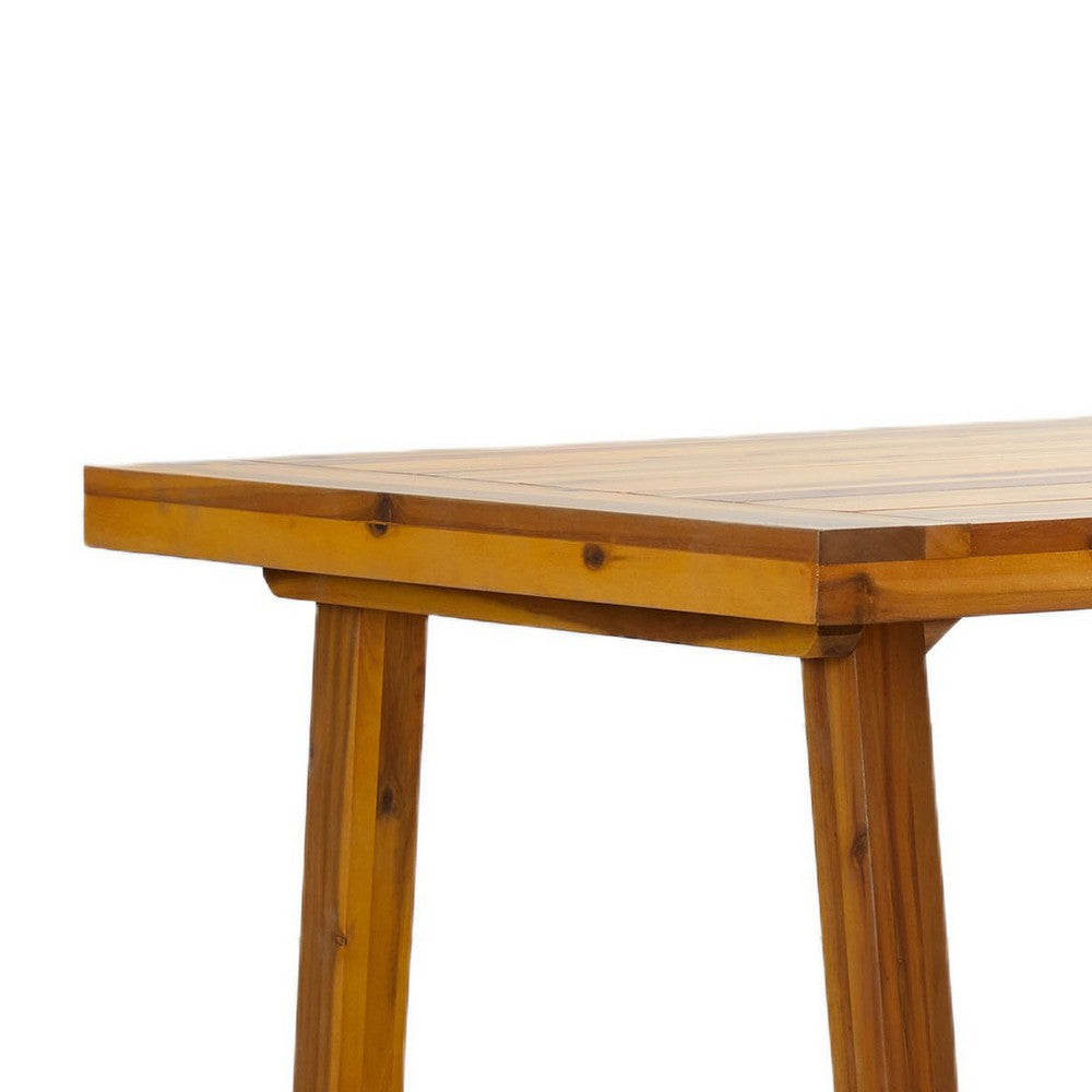 Benjara Mery Outdoor Dining Table, 59 Inch Slatted Top, Brown Acacia Wood