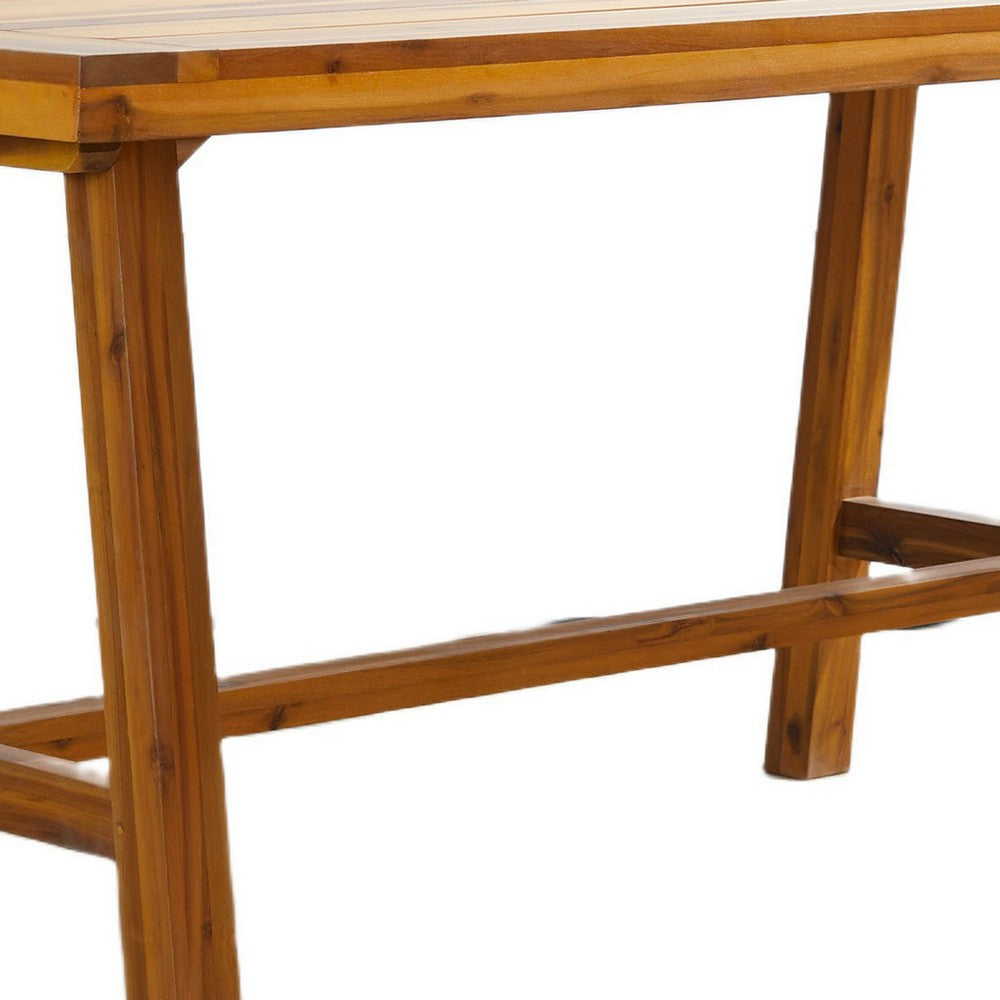 Benjara Mery Outdoor Dining Table, 59 Inch Slatted Top, Brown Acacia Wood