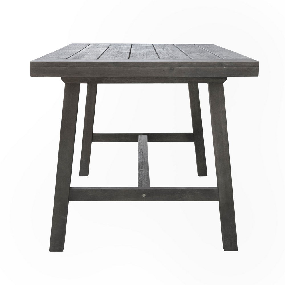 Benjara Mery Outdoor Dining Table, 59 Inch Slatted Top, Gray Washed Acacia Wood