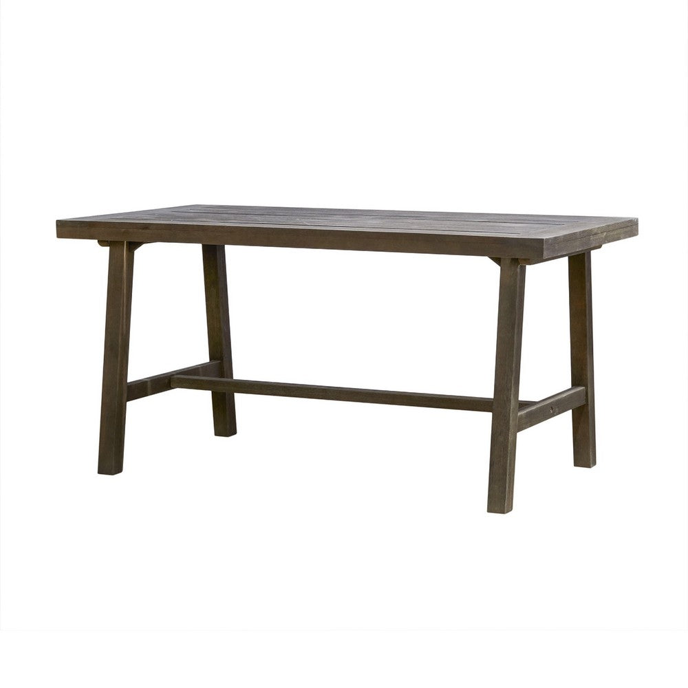 Benjara Mery Outdoor Dining Table, 59 Inch Slatted Top, Gray Washed Acacia Wood