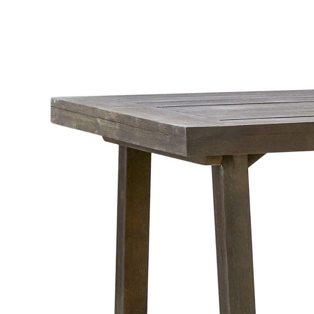 Benjara Mery Outdoor Dining Table, 59 Inch Slatted Top, Gray Washed Acacia Wood