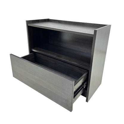 Benjara Roby Nightstand, Raised Border Top, Storage Shelf And Drawer, Dark Gray