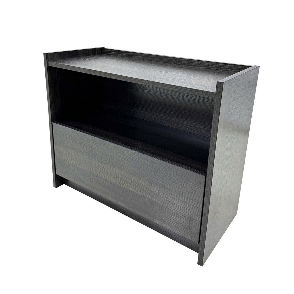 Benjara Roby Nightstand, Raised Border Top, Storage Shelf And Drawer, Dark Gray