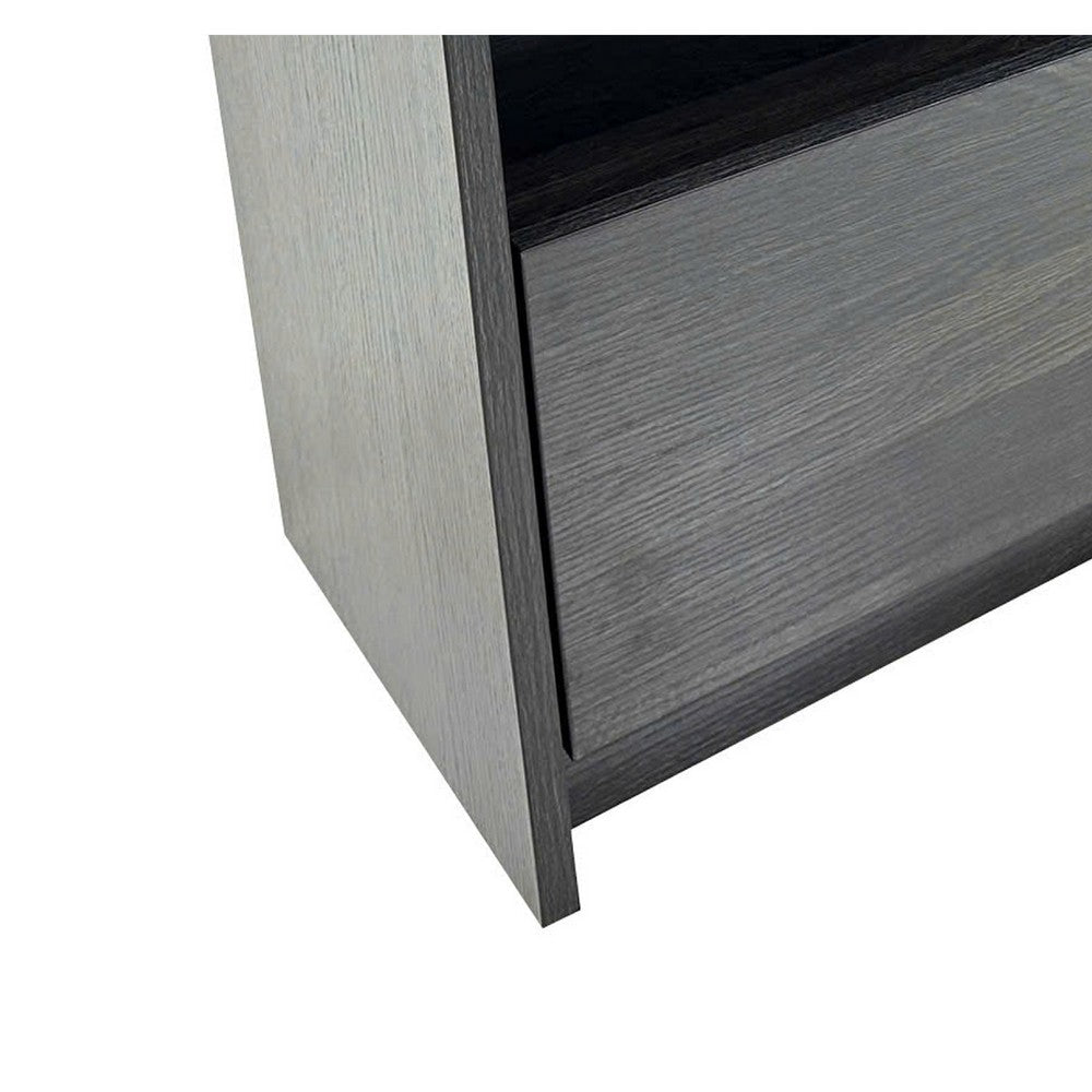 Benjara Roby Nightstand, Raised Border Top, Storage Shelf And Drawer, Dark Gray