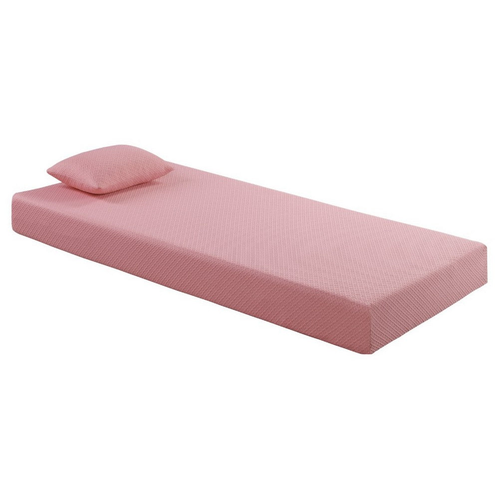 Benjara Fia Twin Mattress with 1 Pillow, Charcoal Gel Firm Memory Foam, Pink 7 Inch