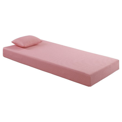 Benjara Fia Twin Mattress with 1 Pillow, Charcoal Gel Firm Memory Foam, Pink 7 Inch