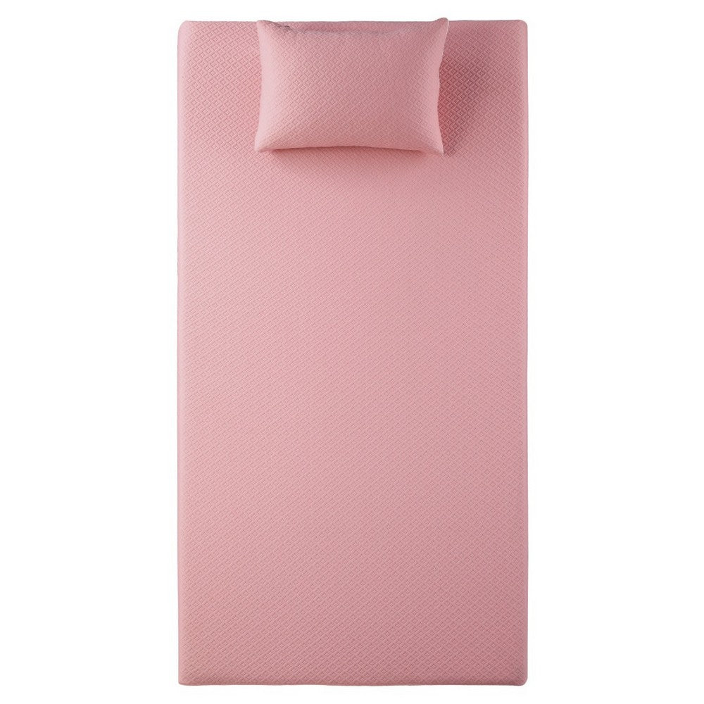 Benjara Fia Twin Mattress with 1 Pillow, Charcoal Gel Firm Memory Foam, Pink 7 Inch