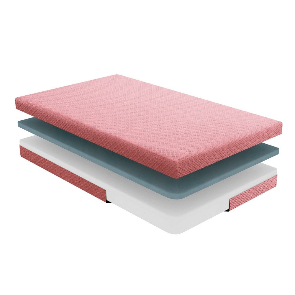 Benjara Fia Twin Mattress with 1 Pillow, Charcoal Gel Firm Memory Foam, Pink 7 Inch