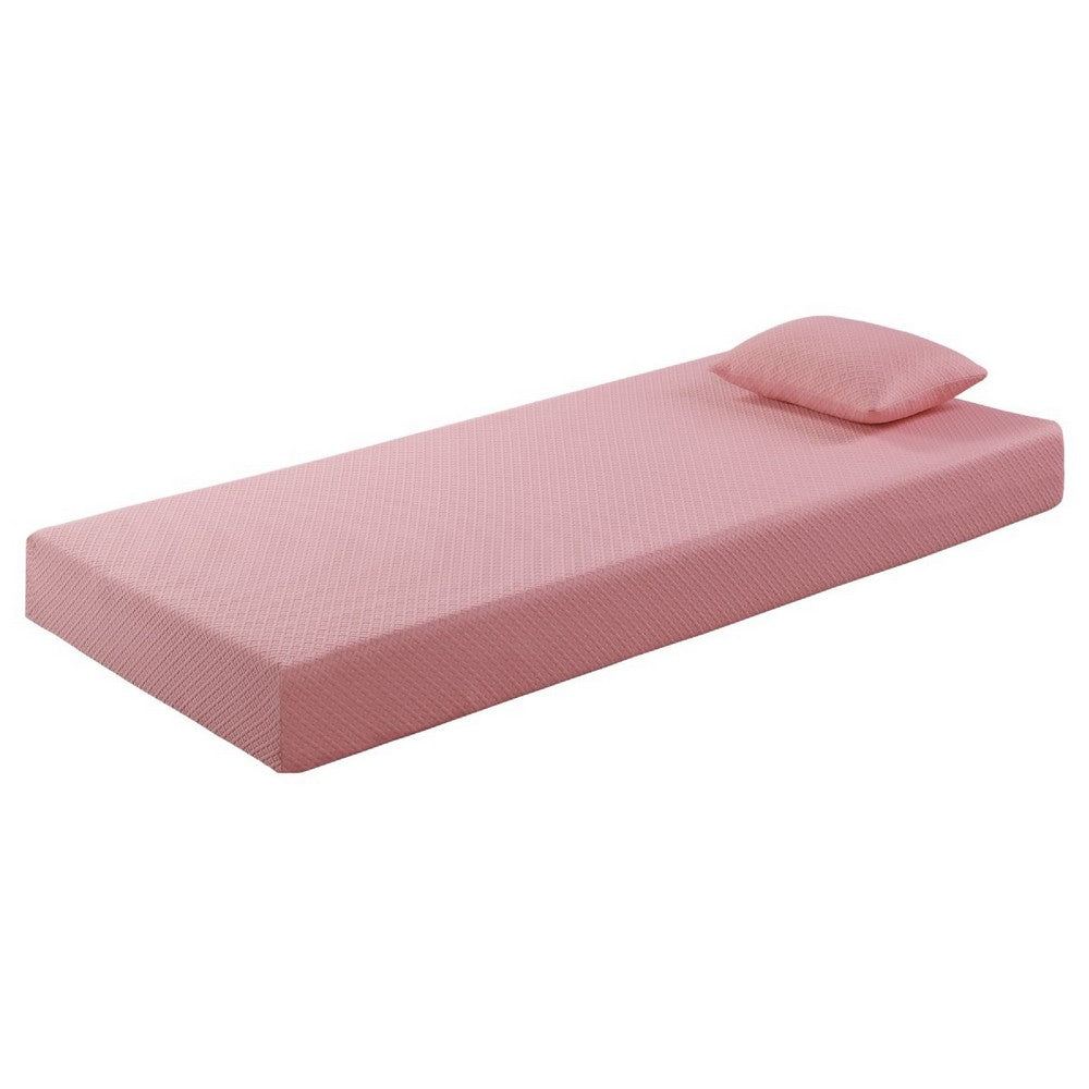 Benjara Fia Twin Mattress with 1 Pillow, Charcoal Gel Firm Memory Foam, Pink 7 Inch