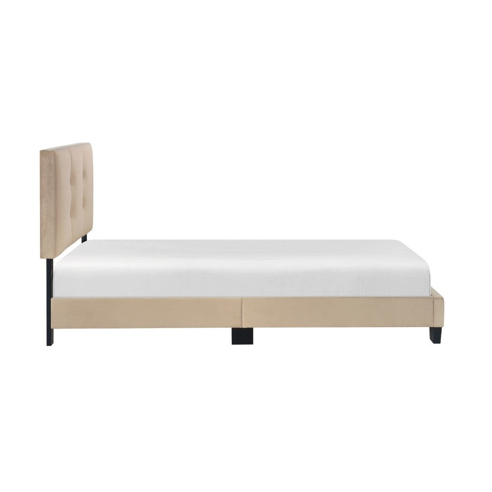Benjara Viki Twin Bed, Height-Adjustable Headboard, Tufted Brown Velvet, Black
