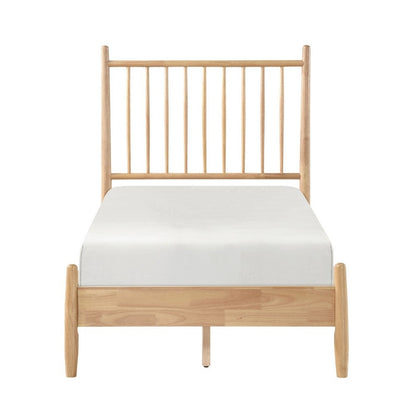 Benjara Lika Twin Platform Bed, Slatted Headboard, Extended Posts, Natural Brown
