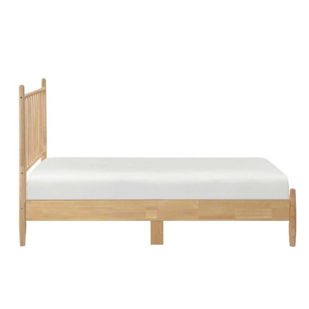 Benjara Lika Twin Platform Bed, Slatted Headboard, Extended Posts, Natural Brown