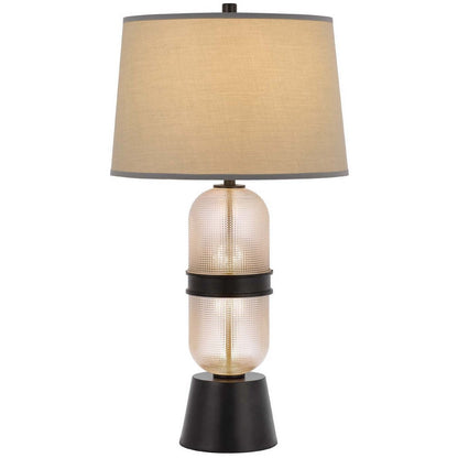 Benjara Table Lamp with LED Light, Gray Drum Shade, Frosted Glass Base, 29 Inch