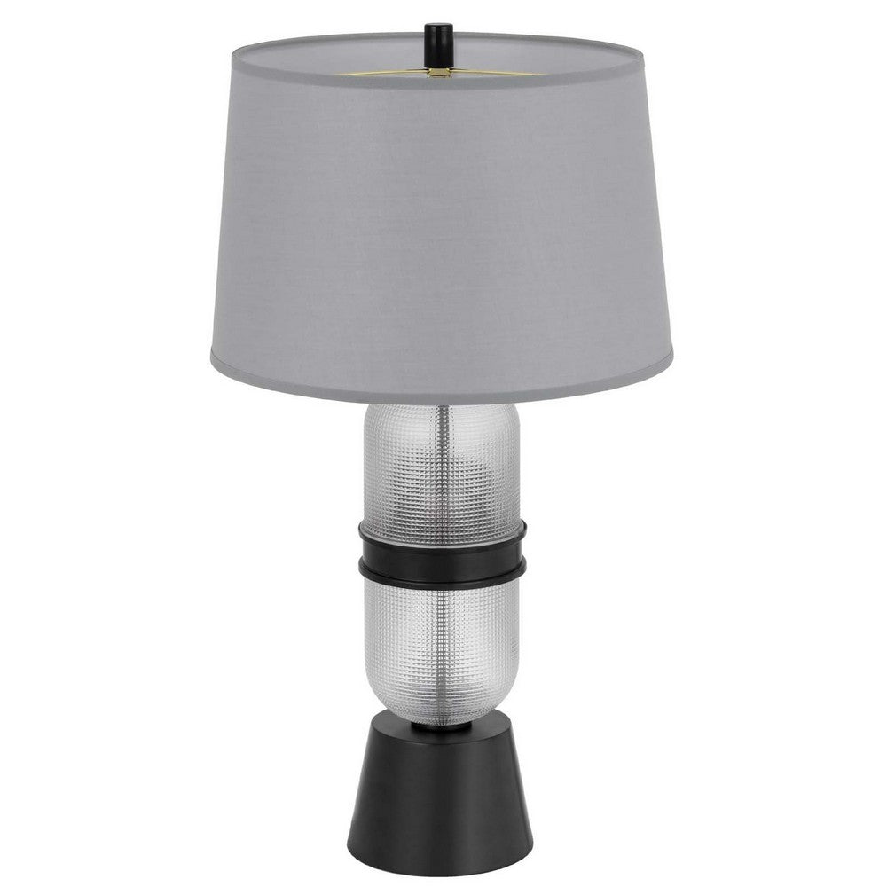Benjara Table Lamp with LED Light, Gray Drum Shade, Frosted Glass Base, 29 Inch