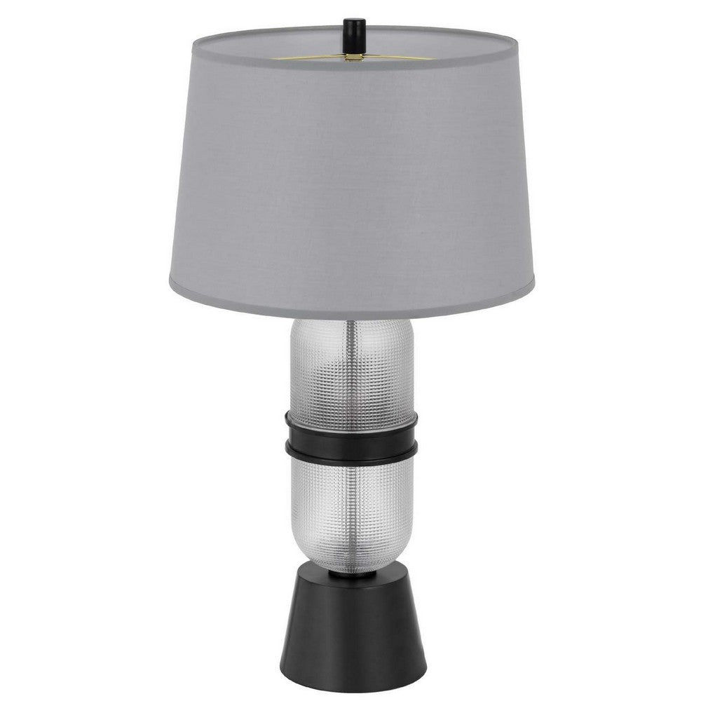 Benjara Table Lamp with LED Light, Gray Drum Shade, Frosted Glass Base, 29 Inch