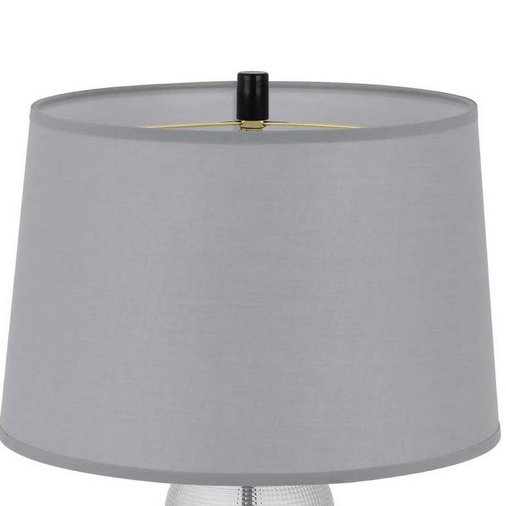 Benjara Table Lamp with LED Light, Gray Drum Shade, Frosted Glass Base, 29 Inch