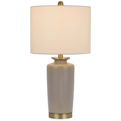 Benjara Table Lamp, White Drum Shade, 26 Inch Sand Gray Ceramic Vase Base