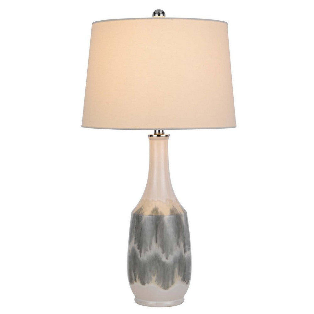 Benjara Table Lamp, Drum Shade, 29 Inch White, Smokey Gray Swirl Ceramic Base