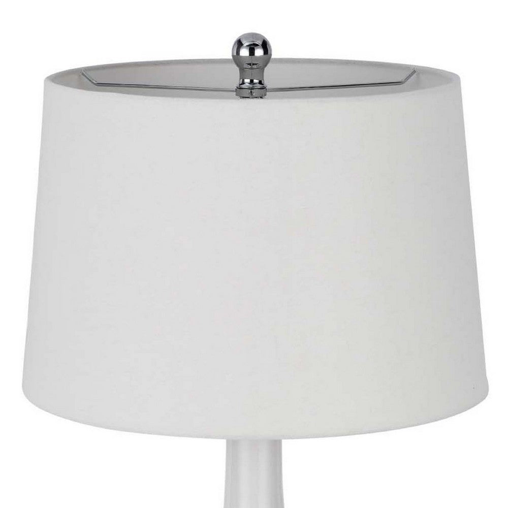 Benjara Table Lamp, Drum Shade, 29 Inch White, Smokey Gray Swirl Ceramic Base