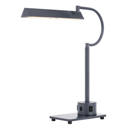 Benjara Modern Desk Lamp with LED Light And 2 USB Ports, 18 Inch Iron Gray Finish
