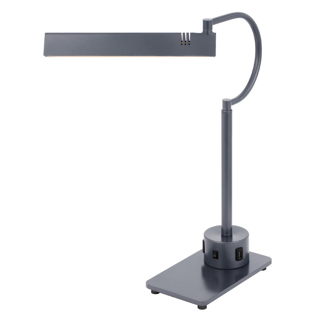 Benjara Modern Desk Lamp with LED Light And 2 USB Ports, 18 Inch Iron Gray Finish