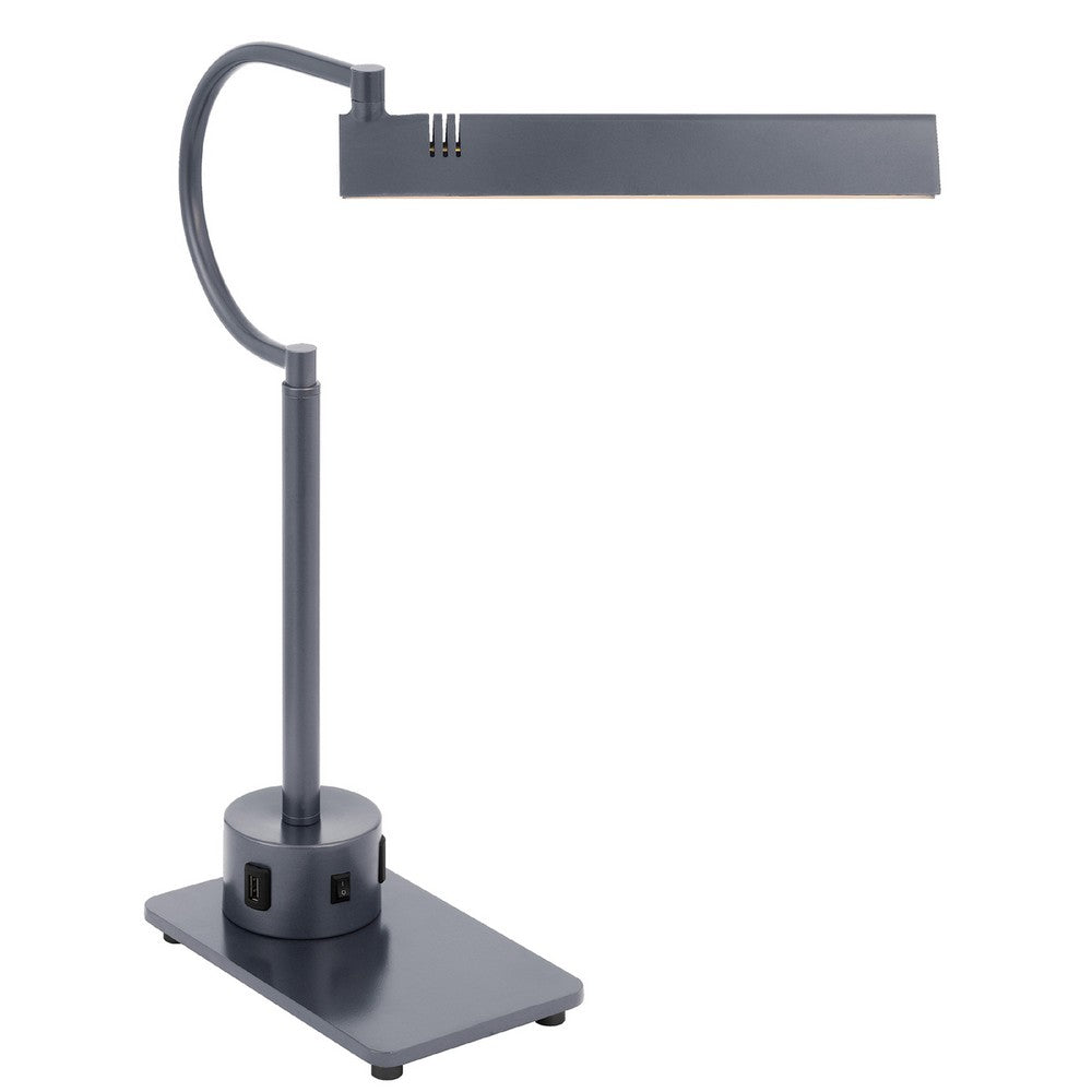 Benjara Modern Desk Lamp with LED Light And 2 USB Ports, 18 Inch Iron Gray Finish