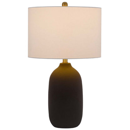 Benjara Table Lamp, White Drum Shade, 26 Inch Hotel Quality Black Ceramic Base