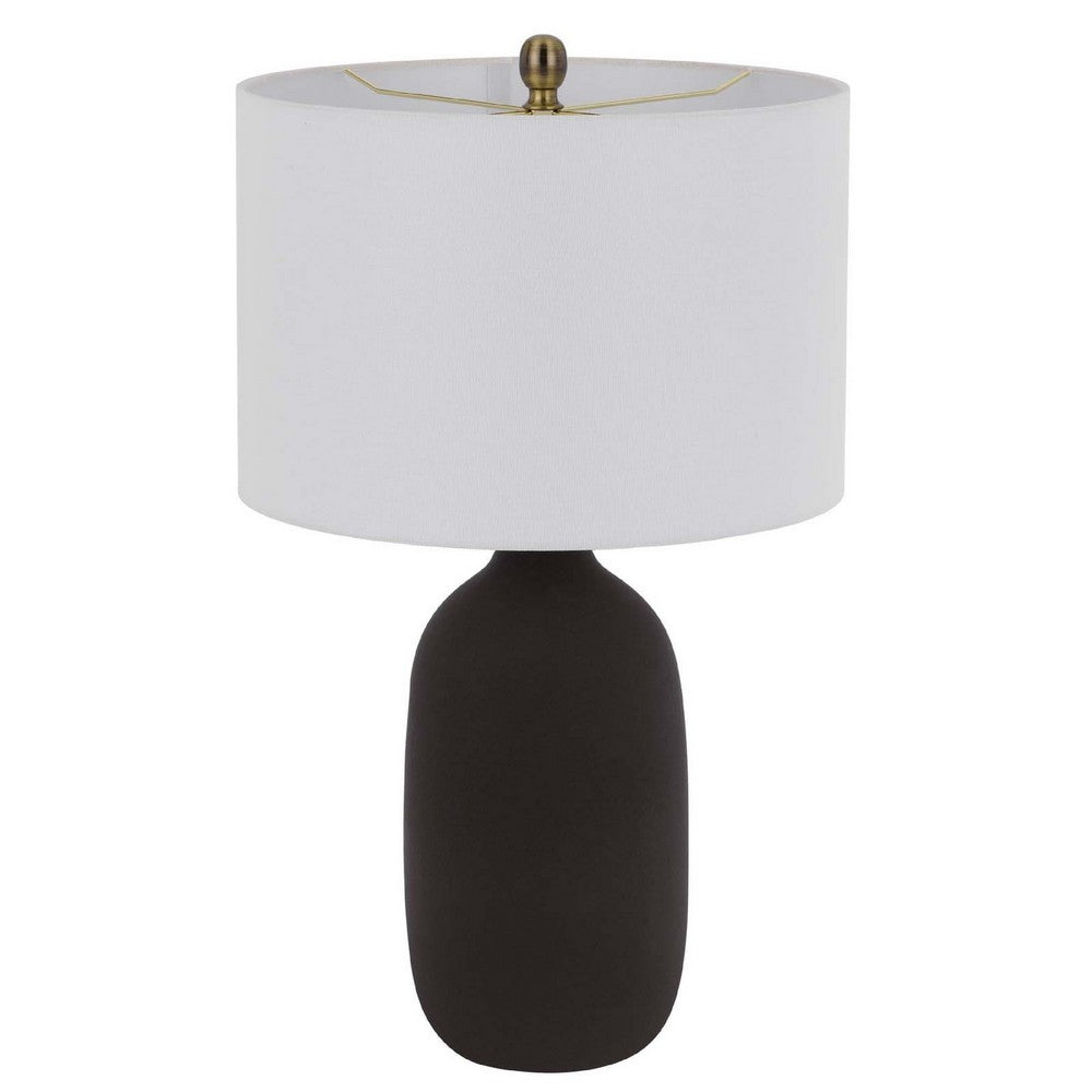 Benjara Table Lamp, White Drum Shade, 26 Inch Hotel Quality Black Ceramic Base