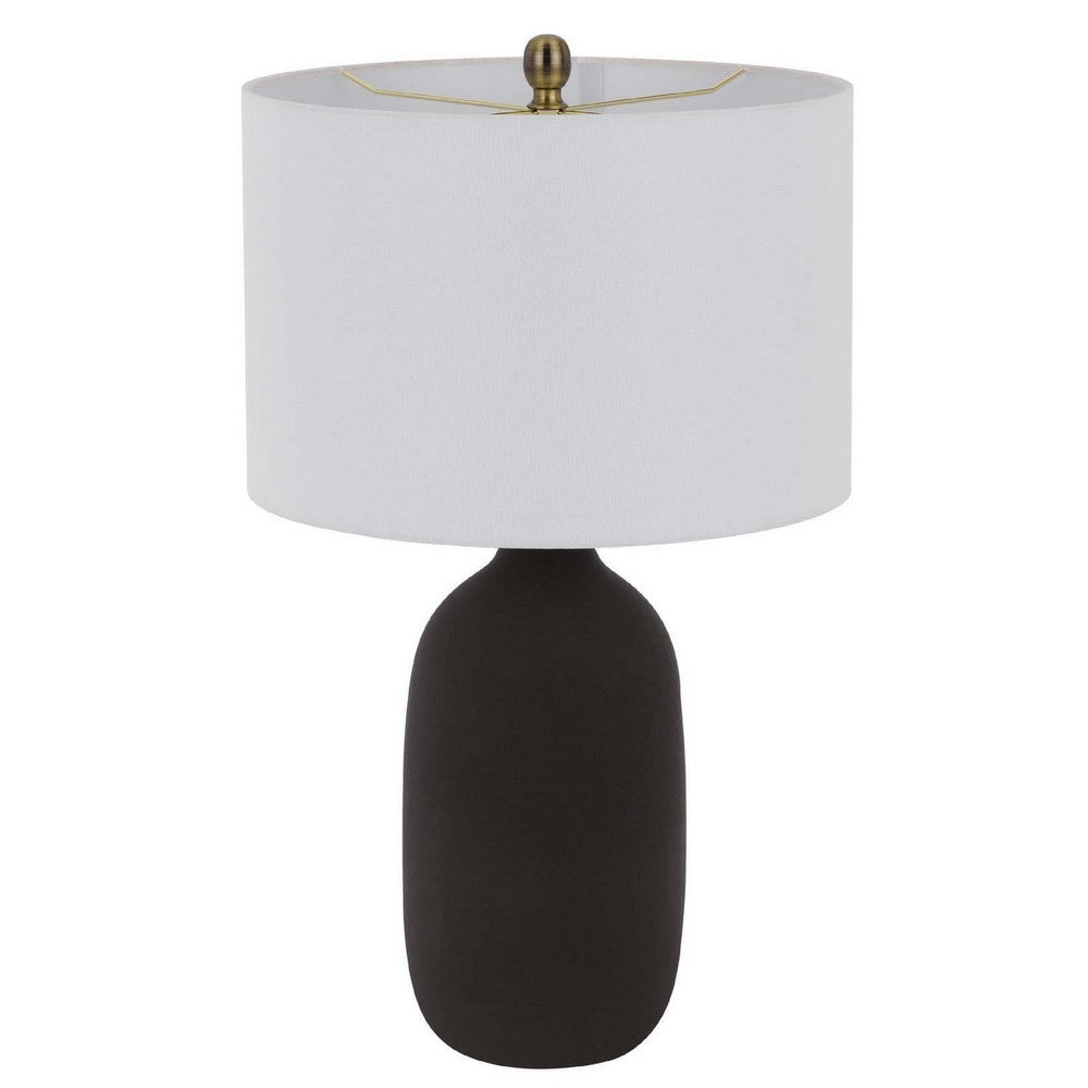 Benjara Table Lamp, White Drum Shade, 26 Inch Hotel Quality Black Ceramic Base