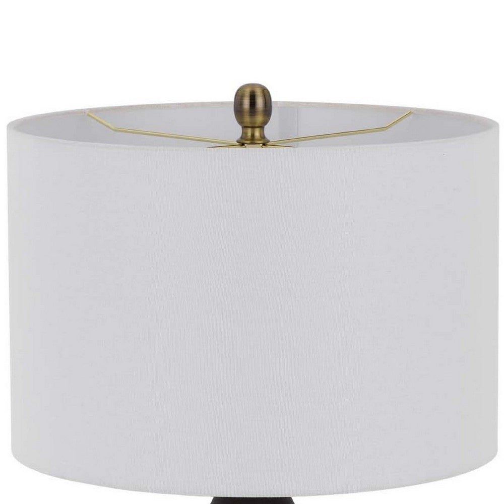Benjara Table Lamp, White Drum Shade, 26 Inch Hotel Quality Black Ceramic Base