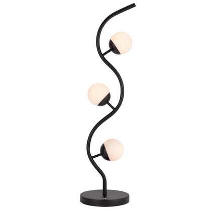 Benjara 3 Light Table Lamp, Black Metal Wavy Base, Frosted White Glass, 32 Inch