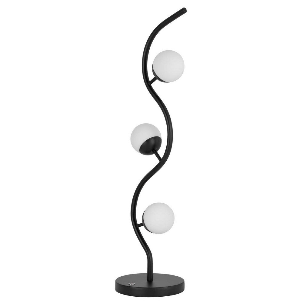 Benjara 3 Light Table Lamp, Black Metal Wavy Base, Frosted White Glass, 32 Inch