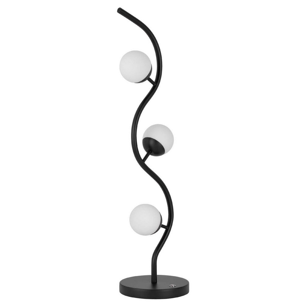 Benjara 3 Light Table Lamp, Black Metal Wavy Base, Frosted White Glass, 32 Inch