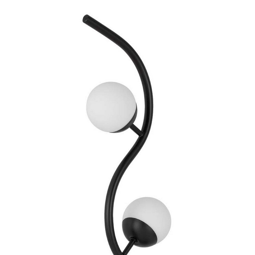 Benjara 3 Light Table Lamp, Black Metal Wavy Base, Frosted White Glass, 32 Inch