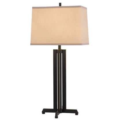 Benjara Liam Table Lamp, Gray Drum Shade, 30 Inch Oil Rubbed Black Footed Base