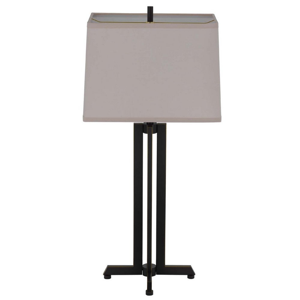 Benjara Liam Table Lamp, Gray Drum Shade, 30 Inch Oil Rubbed Black Footed Base
