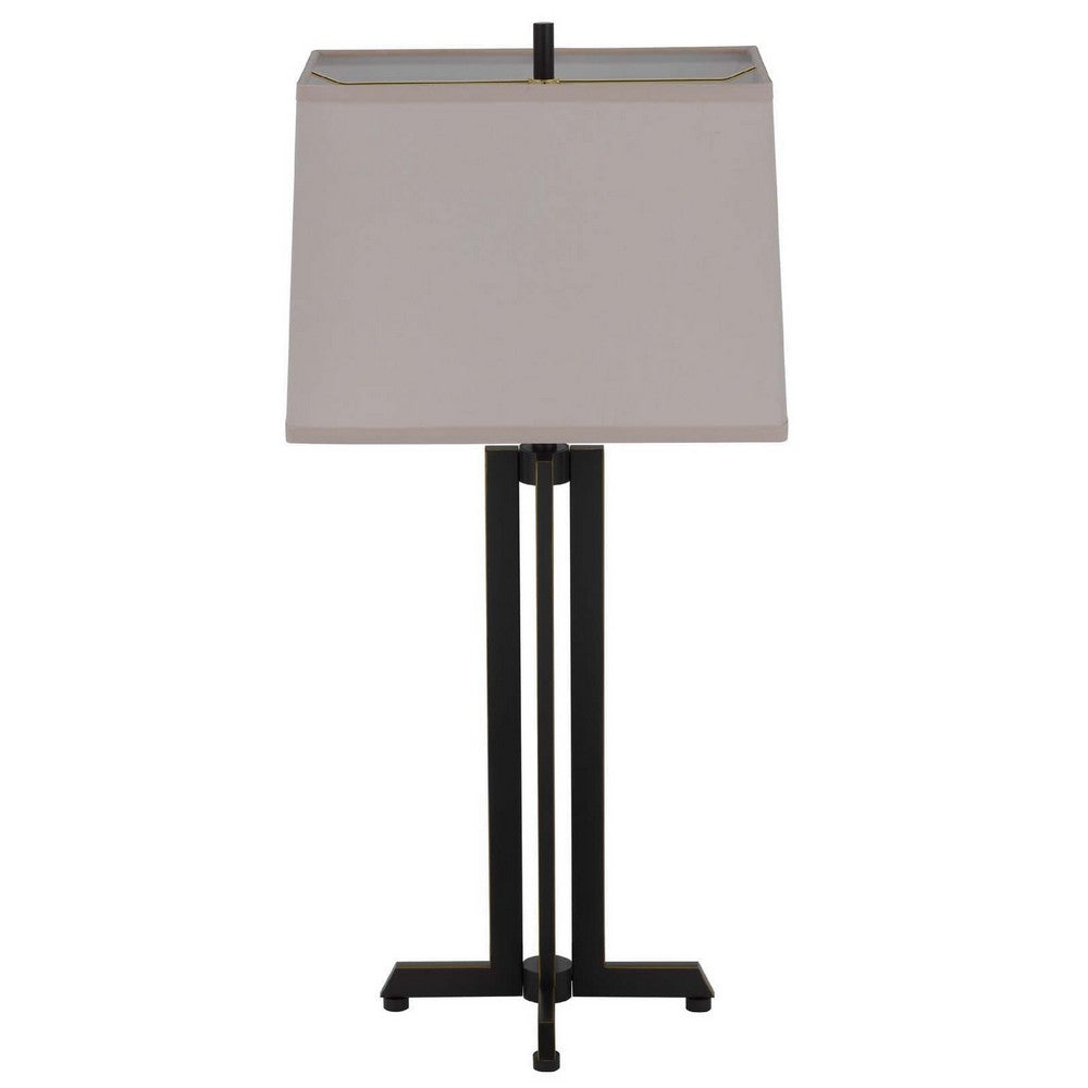 Benjara Liam Table Lamp, Gray Drum Shade, 30 Inch Oil Rubbed Black Footed Base