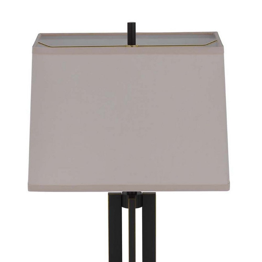 Benjara Liam Table Lamp, Gray Drum Shade, 30 Inch Oil Rubbed Black Footed Base