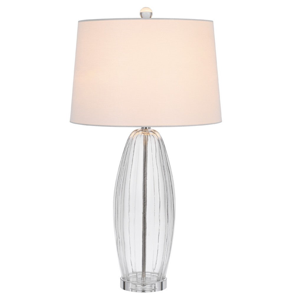 Benjara Table Lamp Set of 2, Bullet Shaped Clear Glass, Off White Drum Shade