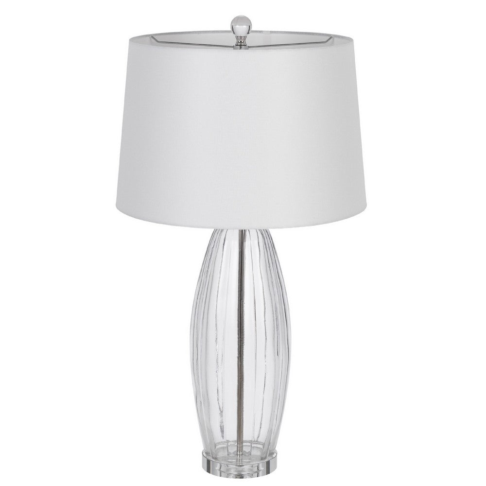 Benjara Table Lamp Set of 2, Bullet Shaped Clear Glass, Off White Drum Shade