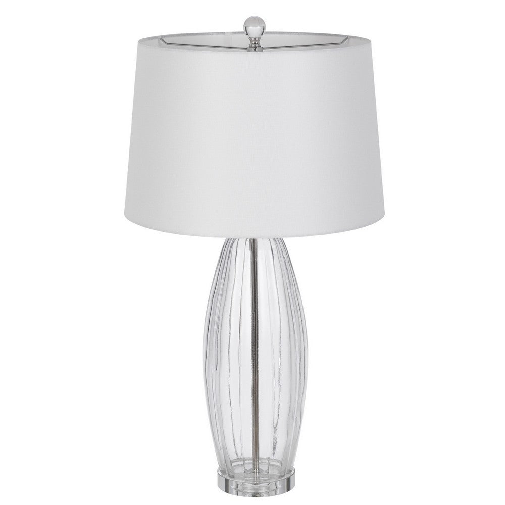 Benjara Table Lamp Set of 2, Bullet Shaped Clear Glass, Off White Drum Shade