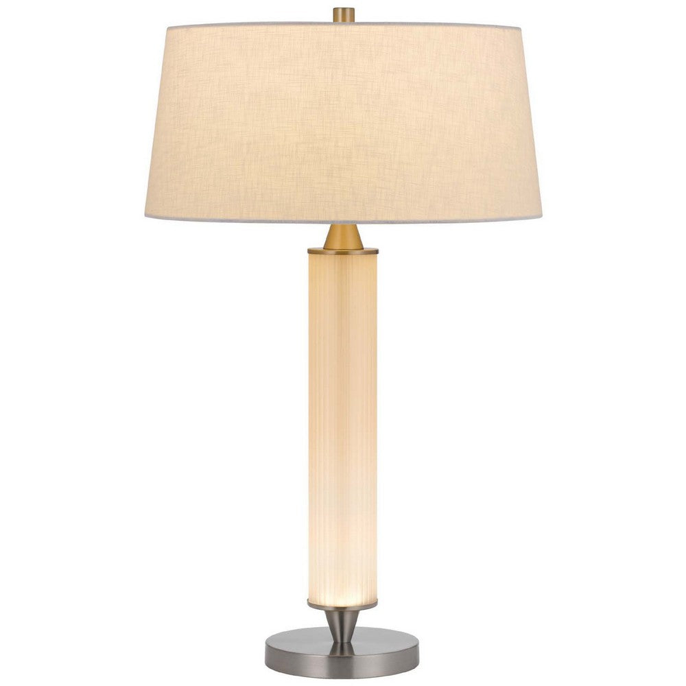 Benjara Table Lamp with LED Light, White Shade, Fluted Frosted Glass, 30 Inch