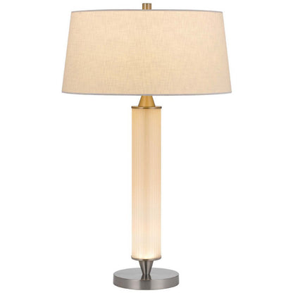 Benjara Table Lamp with LED Light, White Shade, Fluted Frosted Glass, 30 Inch